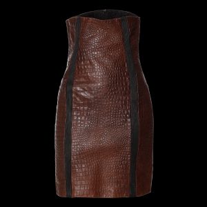 High Waist Skirt Leather Mix Front